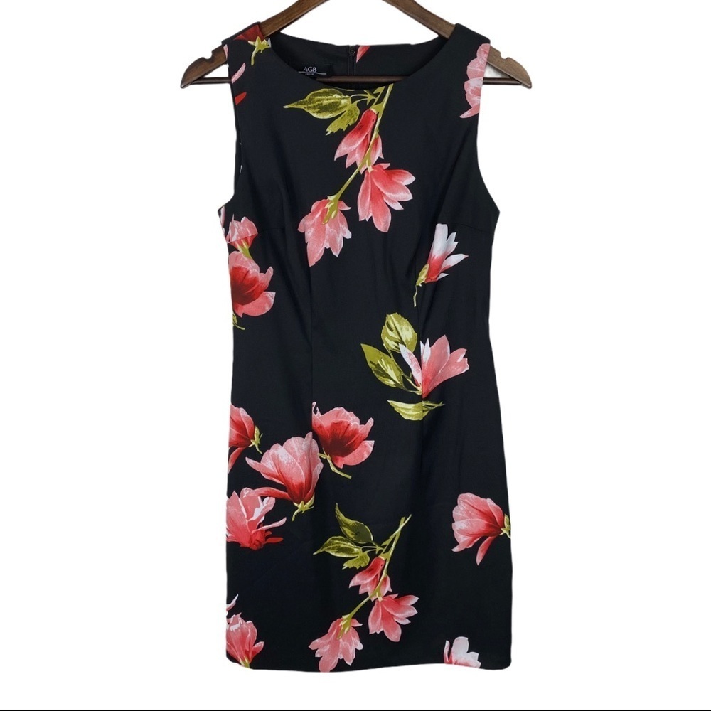 AGB Sleeveless Floral Black Dress